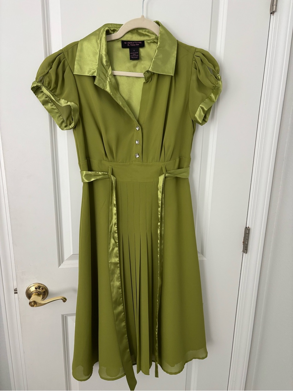 Vintage 90s Signature by Robbie Bee Chartreuse green chiffon midi satin dress 6